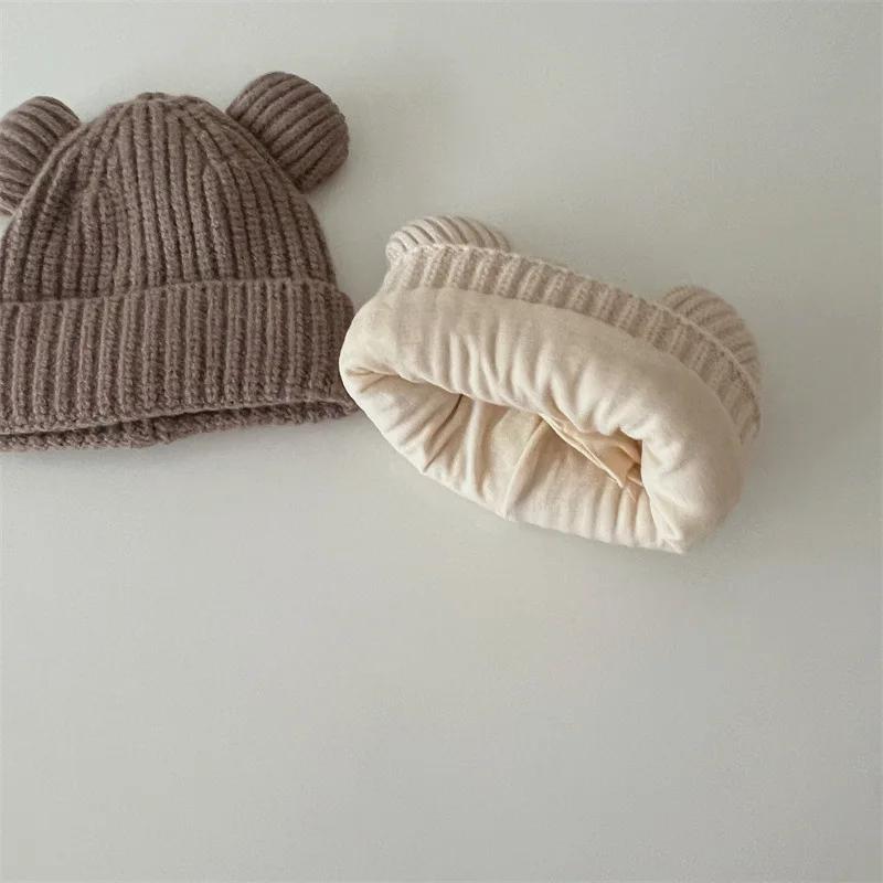 1 шт. теплая шапочка для новорожденного мальчика и девочки, милая мультяшная шапочка с медведем для малышей, вязаная крючком, теплая вязаная шапка на осень и зиму