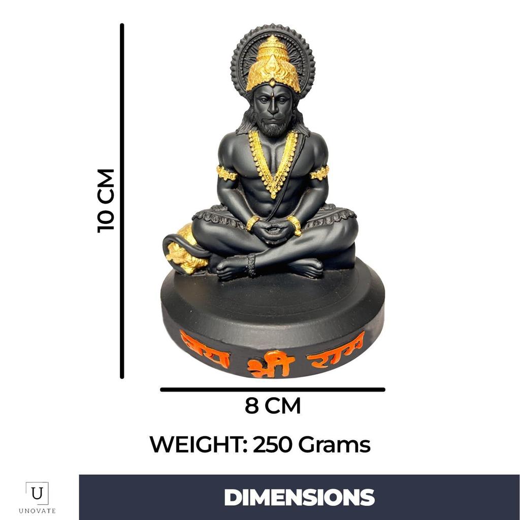 Hanuman Idol for Home Temple & Office Desk | Hanuman Murti for Car, Positivity, Strength & Vastu Protection (Black Matte Finish, 10cm Height,)