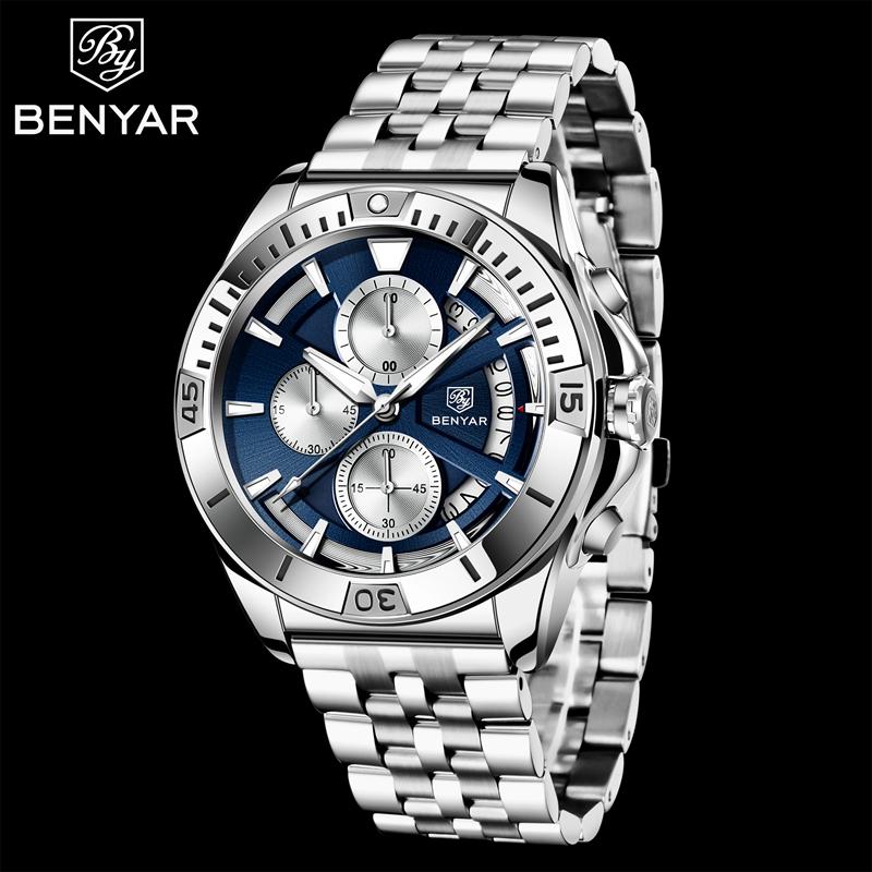 BENYAR Watches Mens Top Brand Luxury Clock Casual Phase Men Watch Sport Waterproof Quartz Chronograph