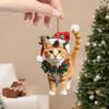 Christmas Cat Pendant 2D Acrylic Hanging Ornament Santa Hat Cat Car Rearview Mirror Charm Tree Decoration Gift for Cat Lovers