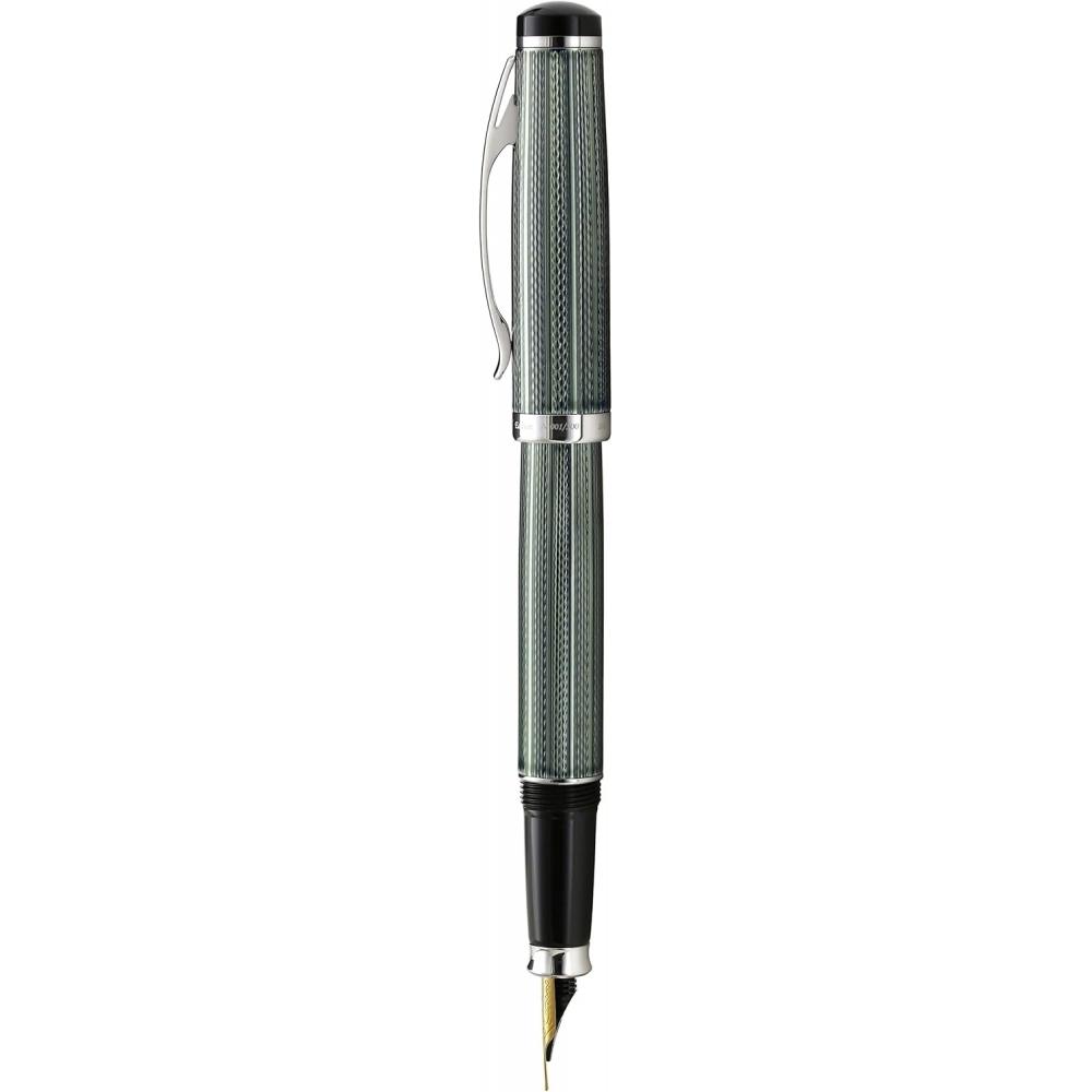 Xezo Incognito Diamond Cut Serial Medium Fountain Pen With Zinc Slate Tracker. Platinum Plated