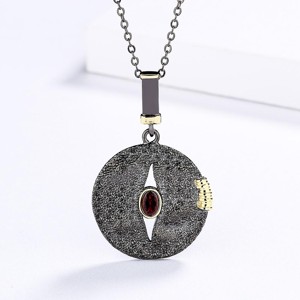 Черное ожерелье в стиле ретро для женщин, преувеличенный диск, инкрустированный красным цирконом, кулон, ожерелье, вечерние ювелирные изделия, цепочка для свитера