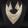 European-American Triangle Sequin Silk Scarf & Exaggerated Clavicle Necklace with Dangle Earrings Set