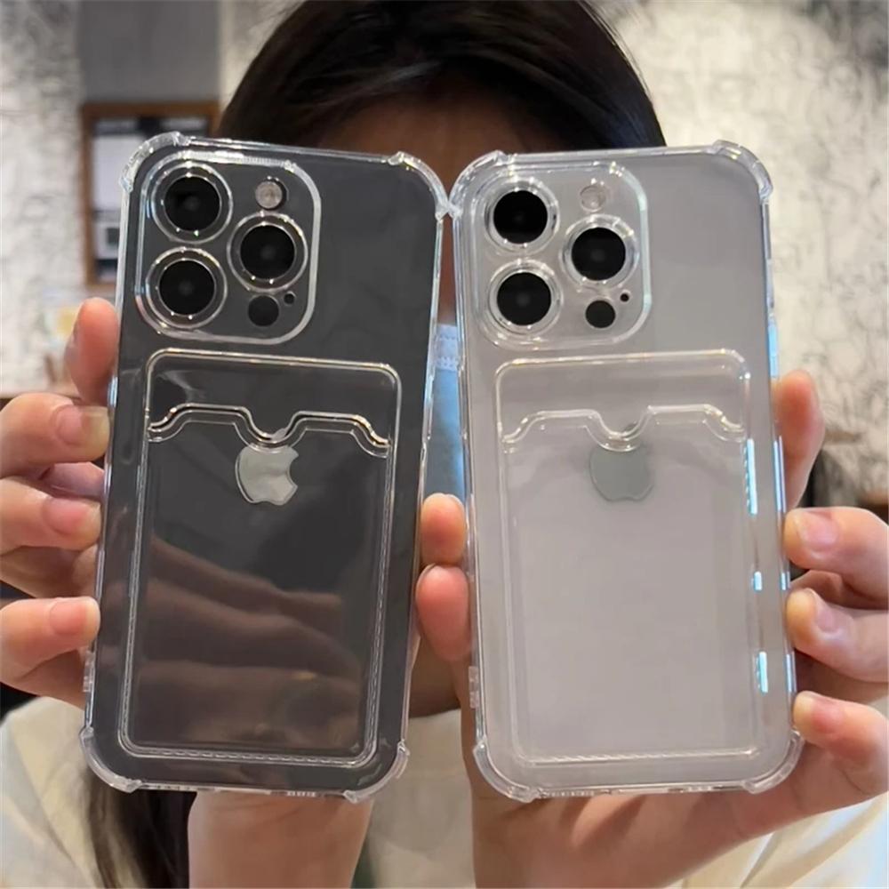Роскошный мягкий прозрачный чехол-держатель для карточек для iPhone 15 14 11 12 13 Pro Max Mini X XS XR 7 8 Plus SE сумка-кошелек чехол