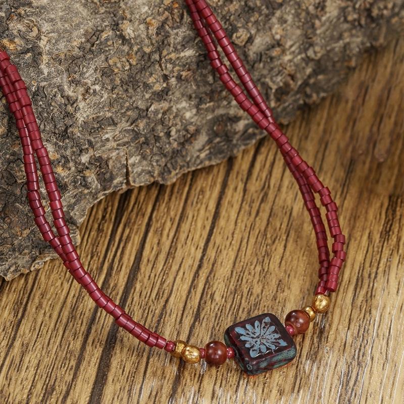 Wooden And Plastic Beaded Chokers Necklace Retro Style Layering Design Daily Wear Party Accessory Clavicle Chain Jewelry