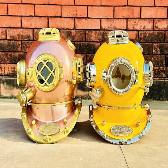 Set of 2 Nautical Scuba Diving Helmet US Navy Mark V Divers Helmet Deep Diving Helmet Diving Helmet Mark V Marine Diving Helmet