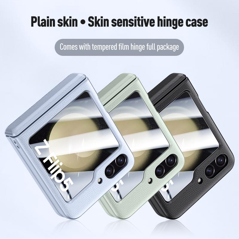 Роскошный кожаный чехол для Samsung Galaxy Z Flip 6 5 Чехол из матовой гладкой кожи, приятный на ощупь, складной шарнир с зеркальной пленкой, противоударный чехол в комплекте