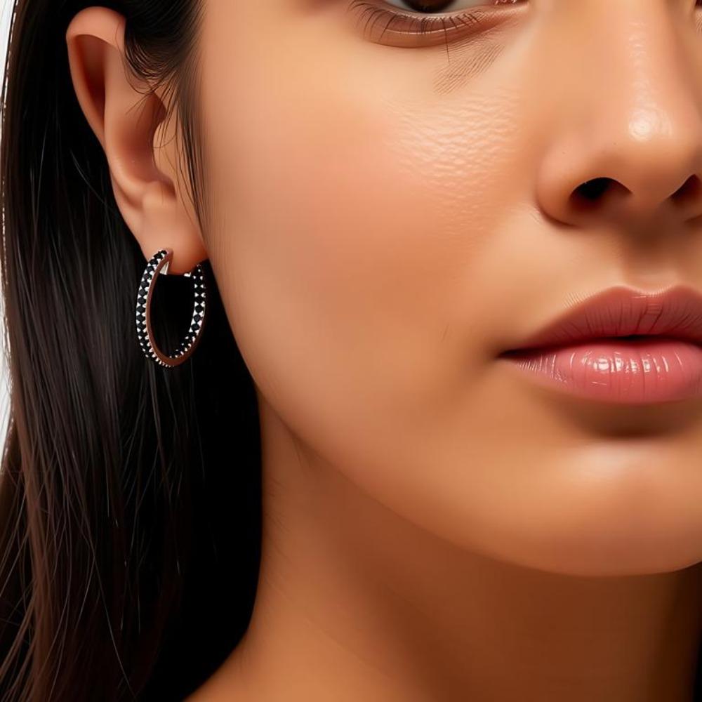 Black Awn Exquisite Hoop Earrings Black Stone Earrings for Women Hoop Earring Jewelry