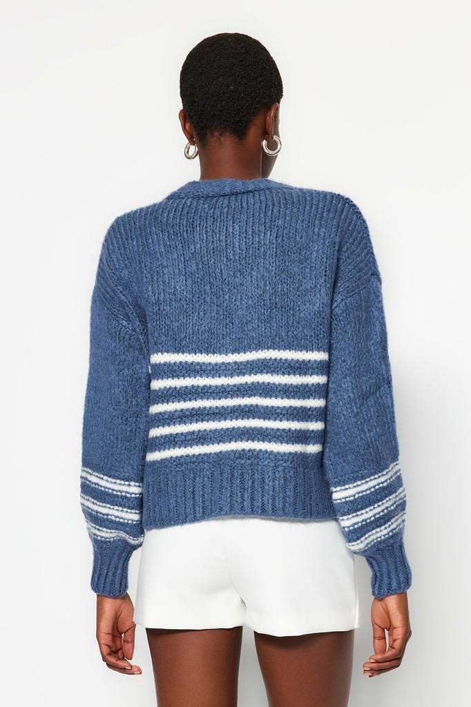 Women's Elegance Style Cardigan Black Soft Textured Striped Knitwear Cardigan