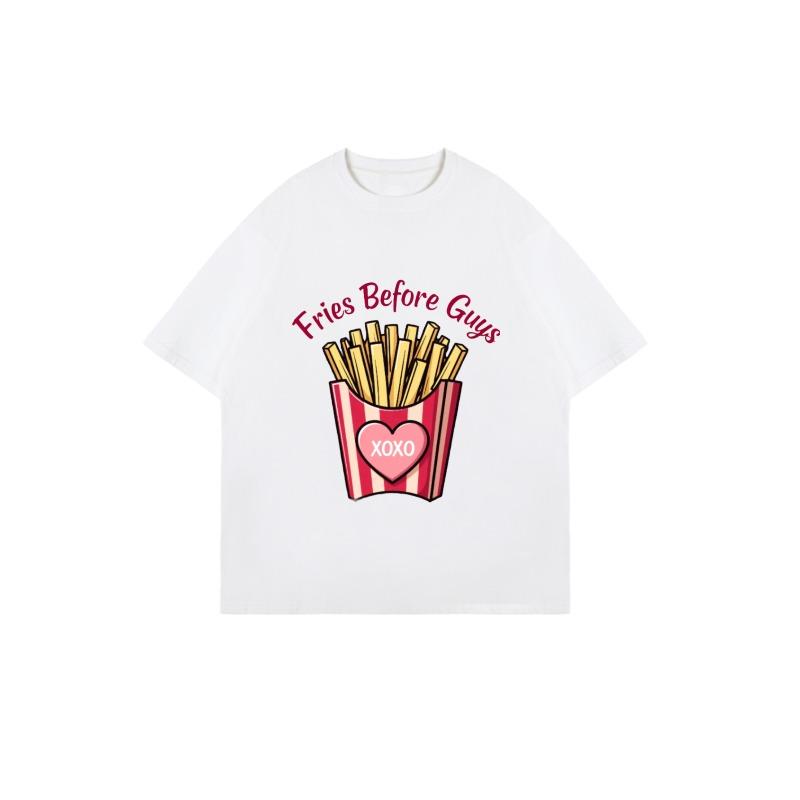 Oversized T Shirt Black Fries Before Guys Graphic With Heart XOXO Print Casual Wear For Women Summer Outfit Street Style Fashion Top