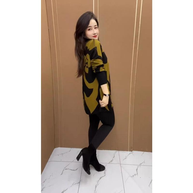 Вязаный свитер большого размера для мамы, женский, осенне-зимний, новая мода, универсальный, в зарубежном стиле, средней длины, рубашка для ношения под низ