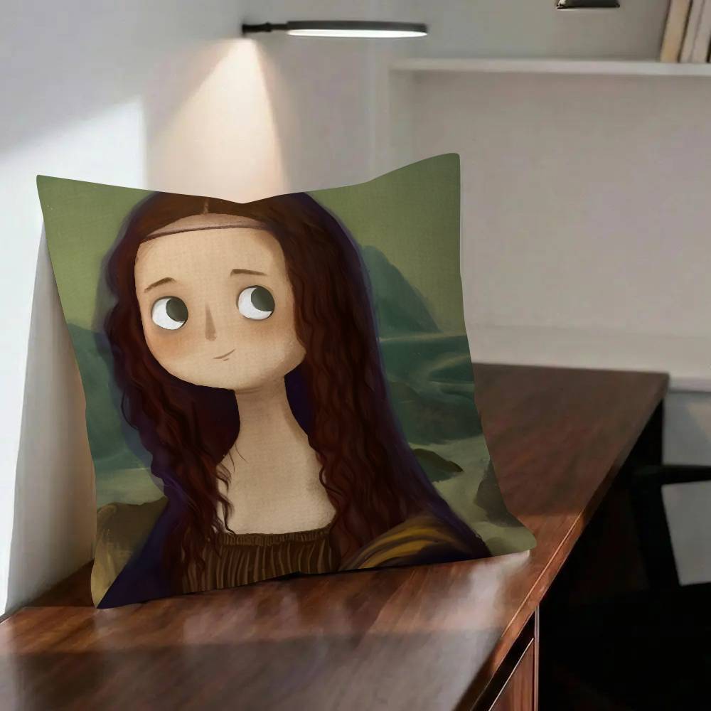 Fun Cartoon Famous Mona Lisa Van Gogh 45*45Cm Cushion Cover Pillow Cover Decor Pillowcase Home Pillowcase For Couch Pillow