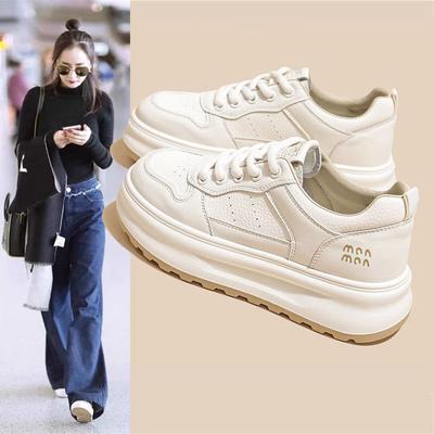 Первый слой коровьей кожи ~ натуральная кожа, белые туфли на платформе, женская обувь, универсальная обувь для сёрфинга, 2025, новая дышащая повседневная спортивная обувь