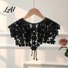 Vintage Style Hollow Shawl Crochet Flower False Collar for Women Retro Floral Detachable Fake Neck Accessory with Adjustable Ties Soft Decorative