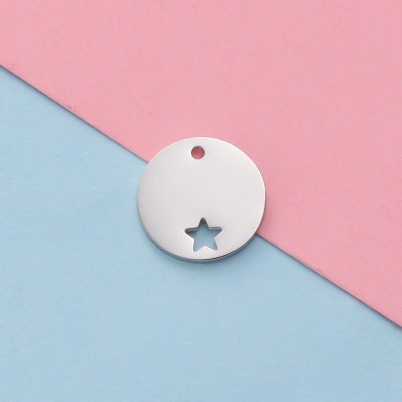 Зеркальный титановый стальной круглый кулон с гравированными звездами пентаграммы - аксессуар для изготовления украшений своими руками