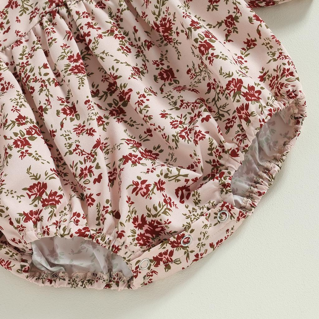 Детский комбинезон на осень с длинными рукавами и воротником-стойкой с цветочным принтом, одежда для новорожденных