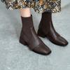 2024 Новые женские ботинки в стиле ретро с квадратным носком, осенние ботильоны на квадратном каблуке из коровьей кожи с эластичной резинкой, короткие женские ботинки, размер 34-40