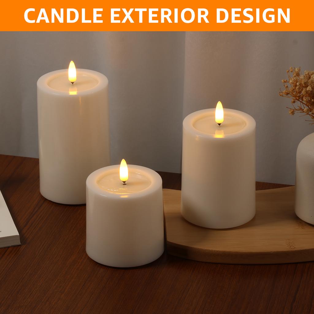 3Pcs LED Candle Lamp Flameless LED Flickering Pillar Waterproof Candle Home Decor Flickering Pillar for Bedroom Office Ornaments