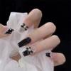 24 Pcs Autumn and Winter Dark Wear Armor Pearl Bow Temperament Sweet Cool Girl Nail Art Piece White Nails