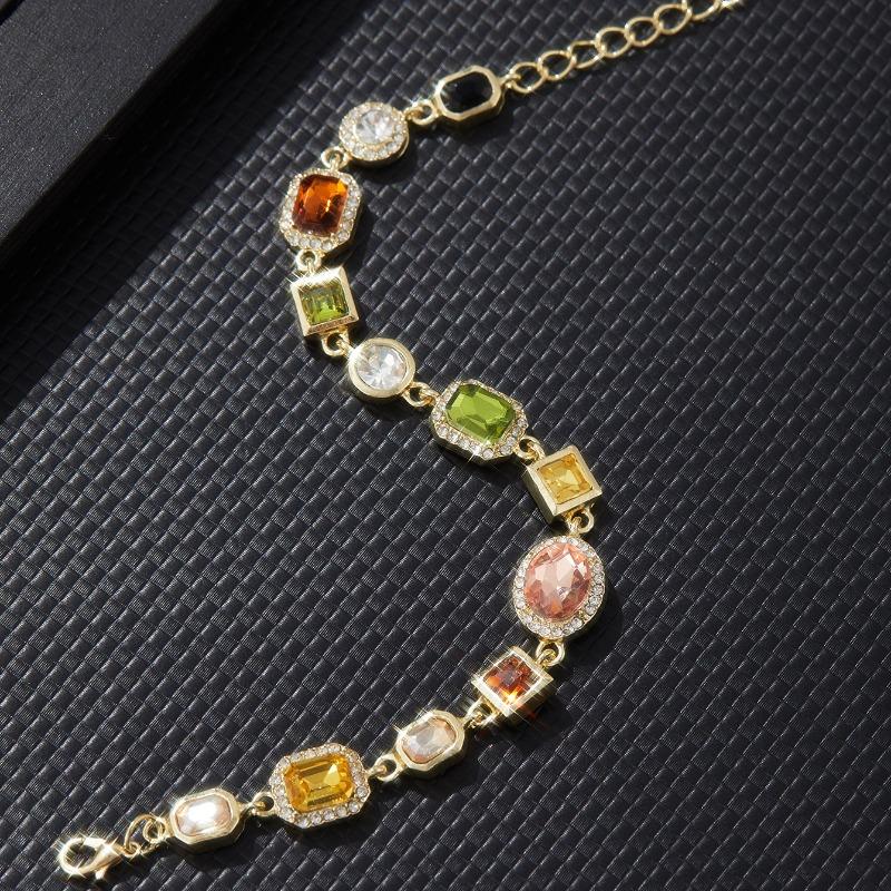 Beautiful Multi Shape Colorful Cubic Zirconia Link Chain Bracelets for Women Adjustable Trendy Hand JewelryGood product