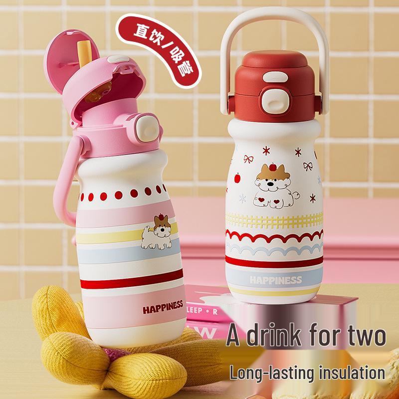 520 мл Милый стакан с трубочкой с термоизоляцией