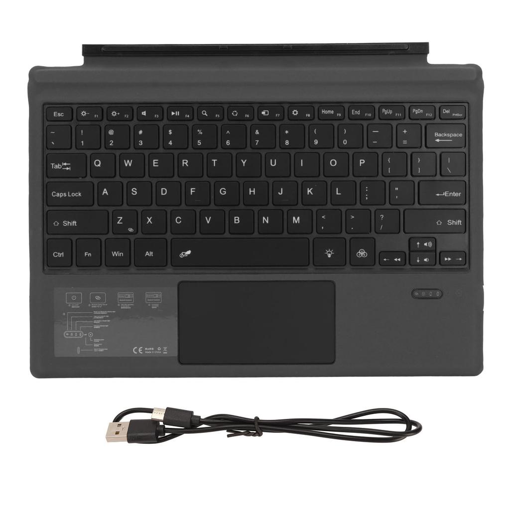 For Surface Pro Type Cover Keyboard Portable 7 Color Backlighting USB C Rechargeable Black Wireless