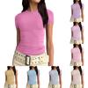 Women Short Sleeve Soild Sexy Cute Tee Slim Fit Tight Crop-Top T Shirt