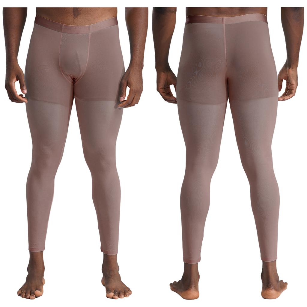 Mens Silky Yoga Leggings Seamless Stretch Fabric Gym Sports Bottoms