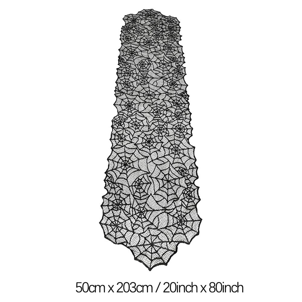 Halloween Lace Table Runner Black Spider Web Tablecloth Fireplace Cover Mantel Halloween Decoration 2024 Home Party Cloth Cover