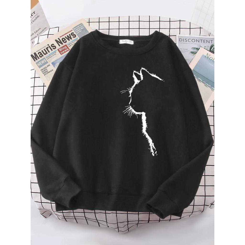 Simple Strokes Of Cat Pet Print Hoody Womens Shoulder Drop All-match Hoodies Simple S-4XL Hoodie Street Quality Clothing Female