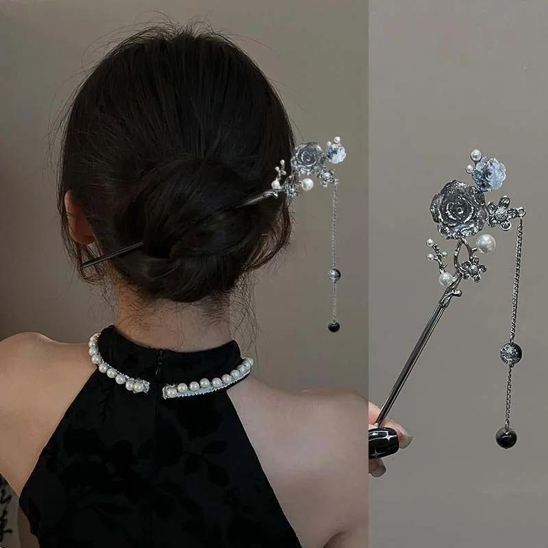 2025 New Chinese Style Butterfly Flower Tassel Hair Stick for Women Vintage Metal Hanfu Chopstick Hair Sticks Hair Accessories