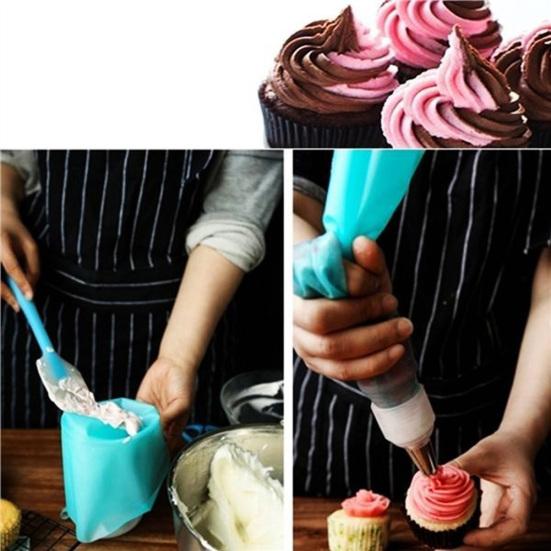 4Pcs Reusable Silicone Icing Piping Cream Pastry Bag Nozzle DIY Cake Baking Tool