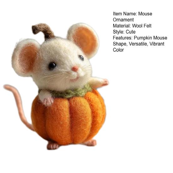 Halloween Pumpkin Mouse Ornament with Witch Hat Handmade Wool Felt Decoration Birthday Parties Props Halloween Decoration