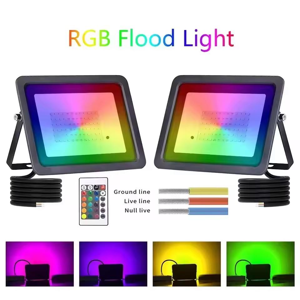 RGB Flood Light Outdoor Waterproof Led Floodlight RGB Reflector Spotlight Lamps with Remote Control for Garden Decor Lighting