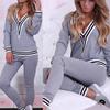 2 шт./компл. женские повседневные полосатые подол с v-образным вырезом толстовка брюки хлопок спортивный спортивный костюм