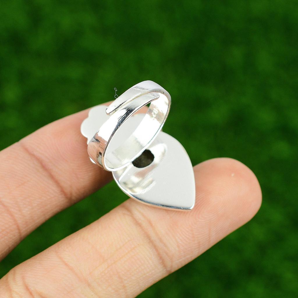 Подарок для нее Серебряное кольцо 925 пробы с натуральным лабрадоритом, обещание, цветок, регулируемое