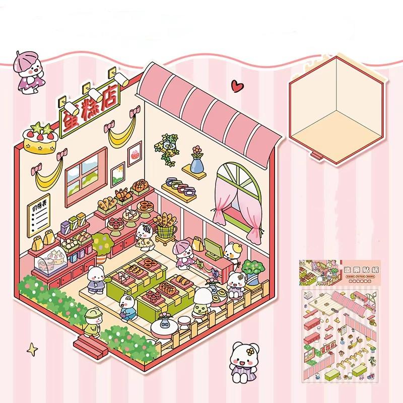 Мультфильм Еда Уличный Пейзаж Наклейка Сцена из Хижины DIY Игрушка Игра Наклейка Фестиваль Подарок На День Рождения для Детей Девочек и Детей