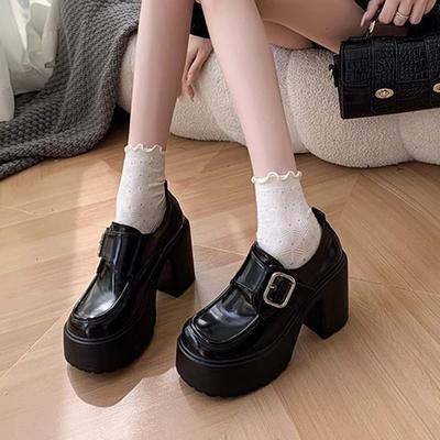 Готические туфли-лоферы на высоком каблуке Lucyever для женщин 2024 года, модные туфли-лодочки на платформе с пряжкой, женские туфли из искусственной кожи на толстом каблуке