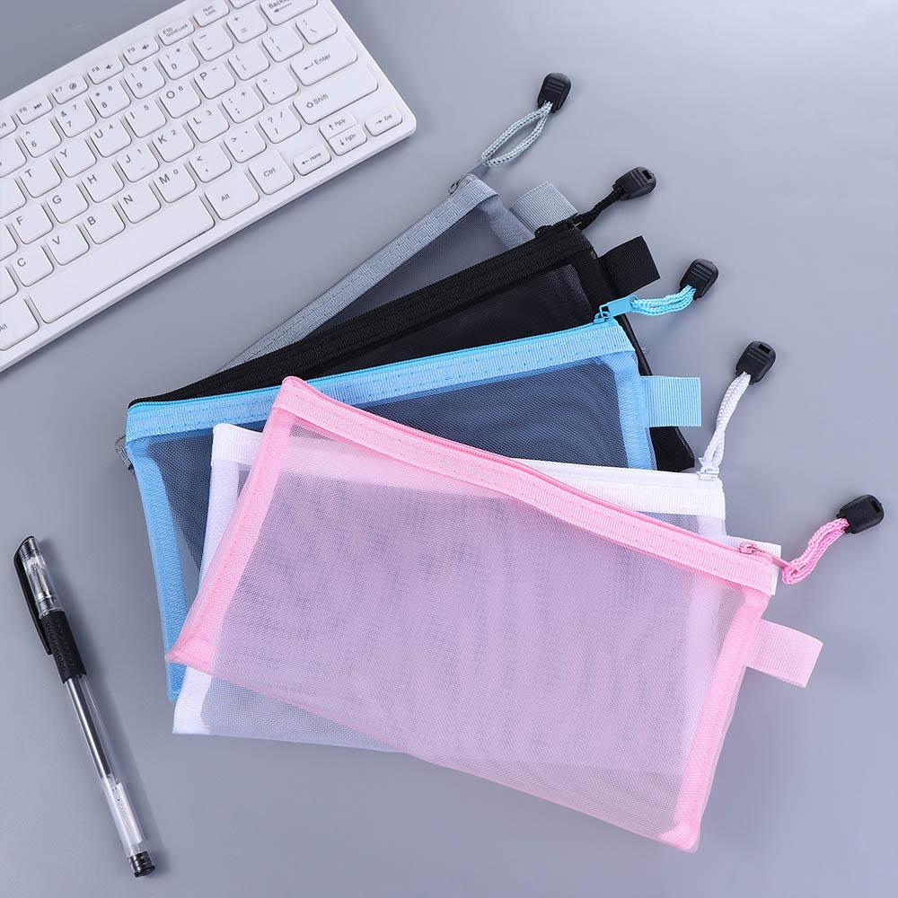 Storage Bags Coin Purse Transparent Mesh Zipper Case File Folders Document Bag Zipper Pouch