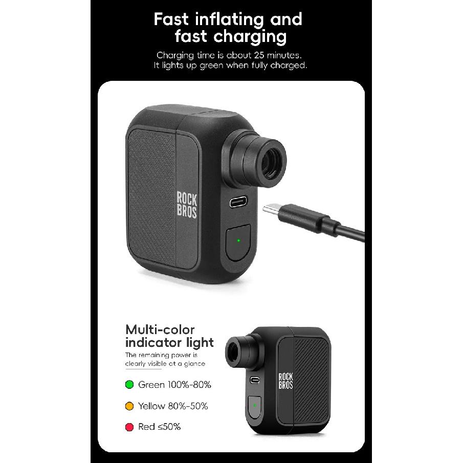 ROCKBROS 100PSI Mini Electric Bicycle Pump Portable Air Inflator Bike Pump Type-C Charging Sports Ball MTB Road Cycling Pump