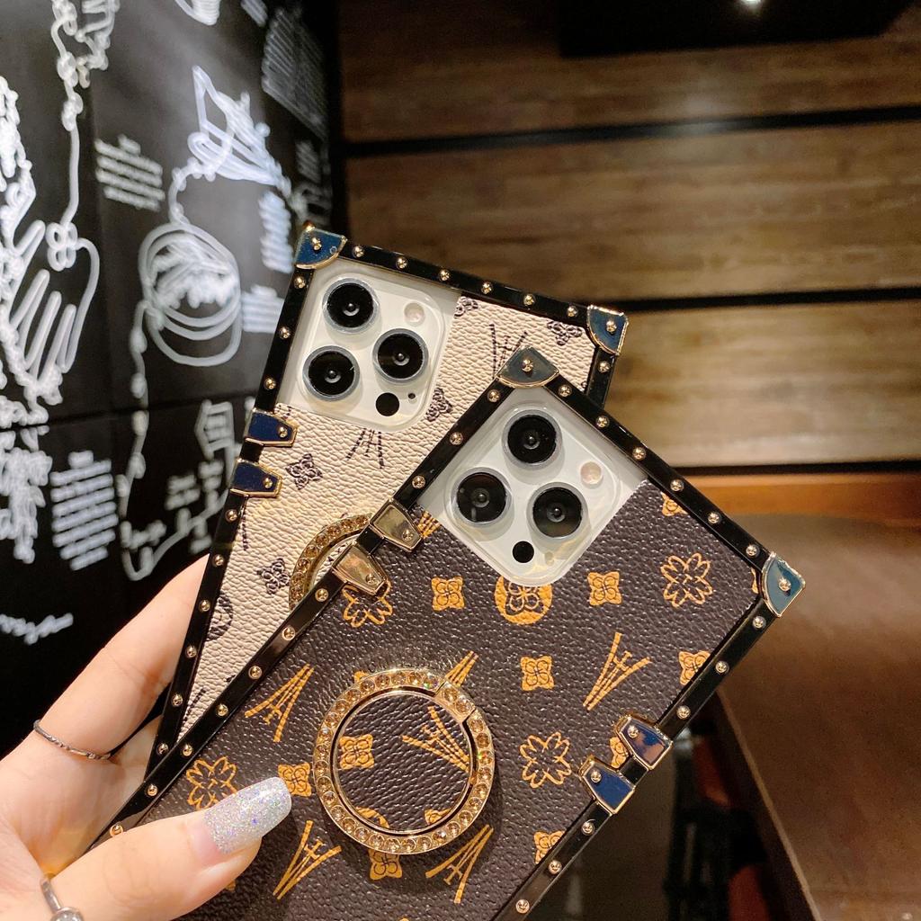 Роскошный Модный Блестящий Кольцо Кожаный Чехол для Телефона Для Iphone 6 7 8 11 12 13 14 15 16 Plus Pro MAX X XS XR Держатель Противоударная Крышка