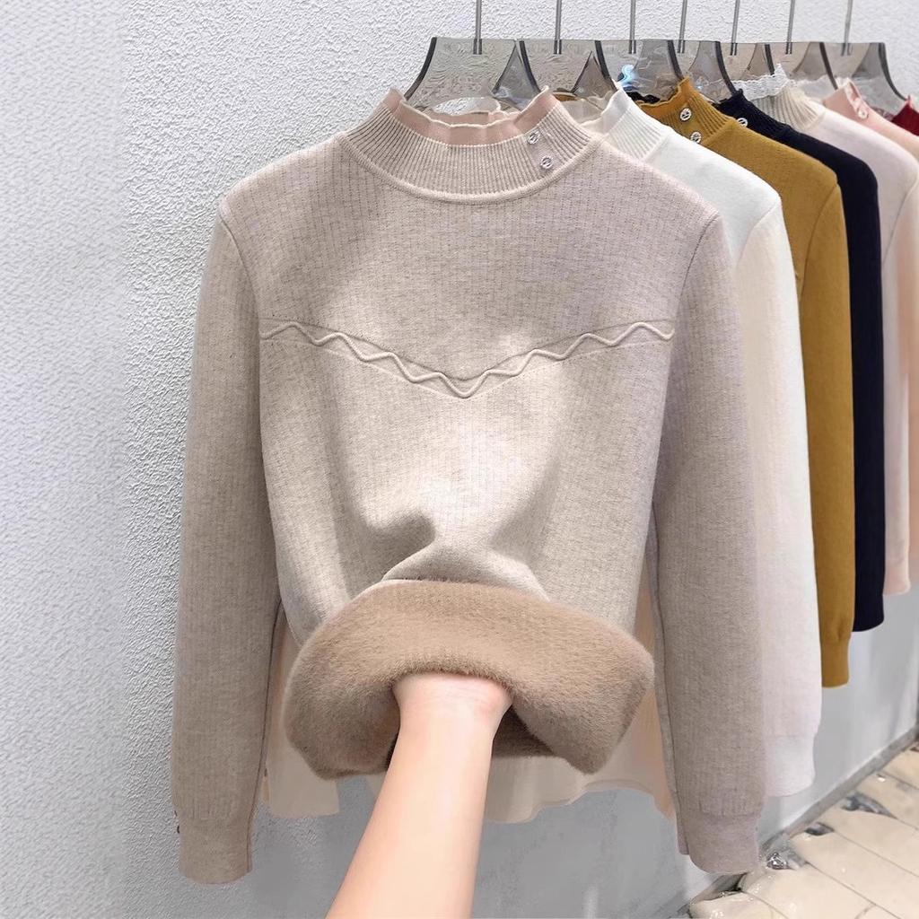 Женский свитер Осень/Зима Плюшевый Теплый Свитер Стильный Повседневный Полувысокий Воротник Вязаный Свитер