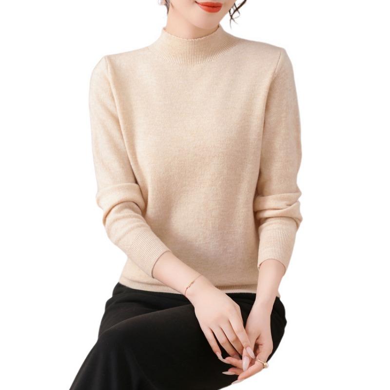 New Sweater Women's Semi-turtleneck Autumn and Winter Long-sleeved Warm-knit Bottoming Shirt Short Versatile Slim-fit Sweater