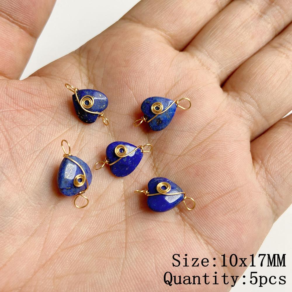 Natural Blue Lapis Lazuli Connector Charms Pendant Stone Warter Drop Teardrop Heart Pendants Charm For Jewelry Making Necklaces