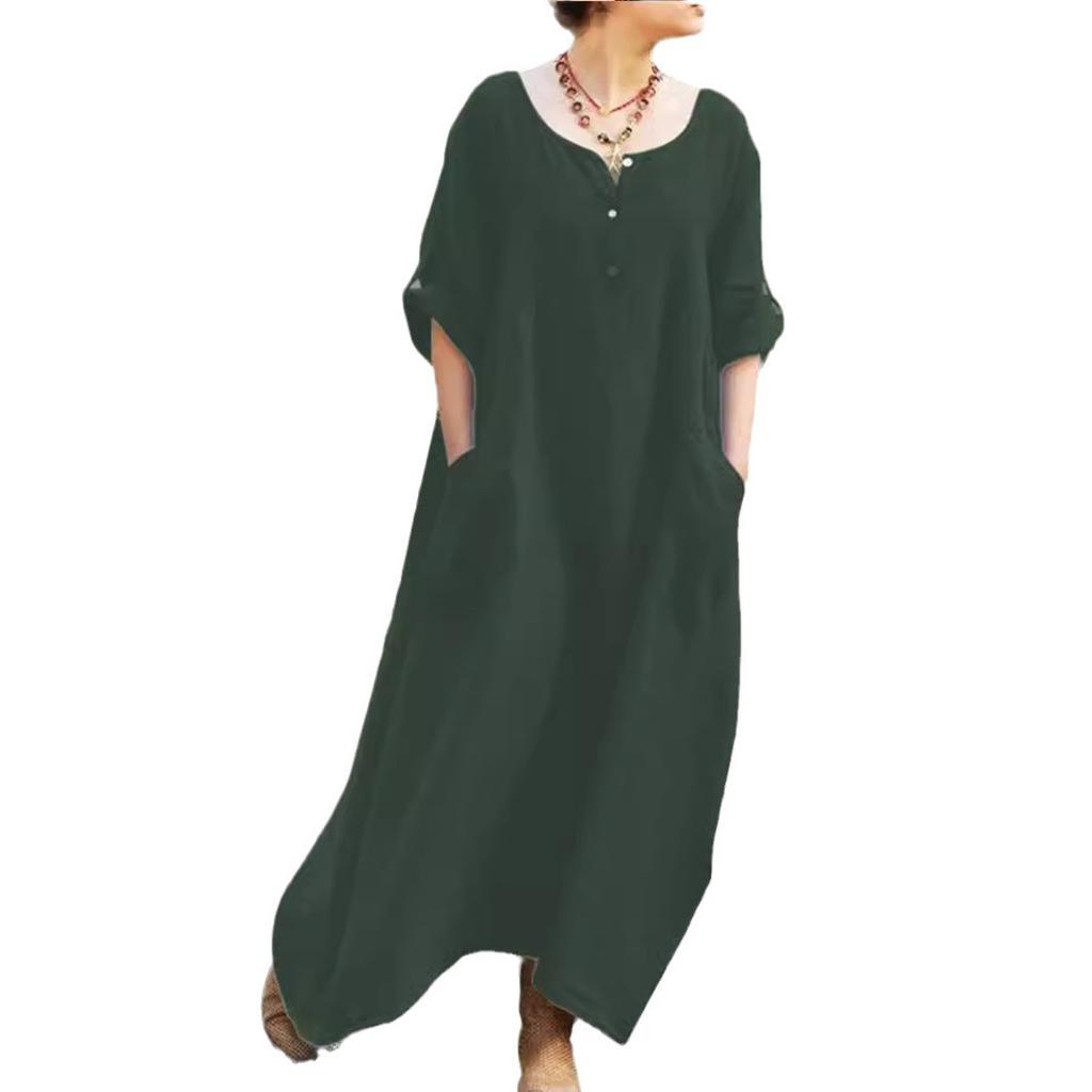 Women's Dress Casual Loose Dresses Long Sleeve V-Neck Pocket Party Plus Size Dresses