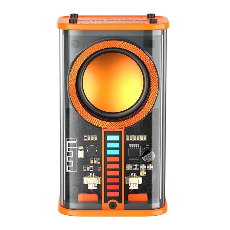 Transparent Cyberpunk Bluetooth Speaker TWS Stereo with Subwoofer Bass, LED Rhythm Light, Hands-free Call for Home Party