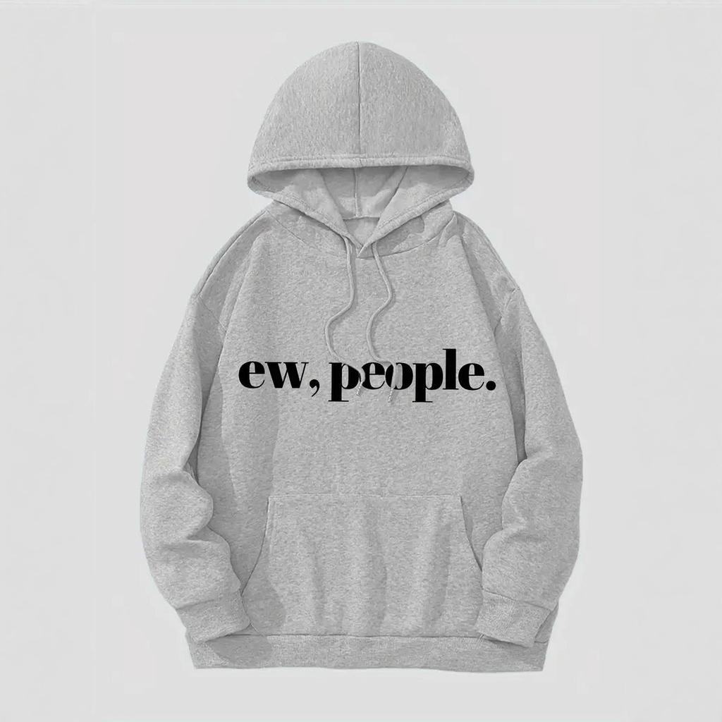 Женские повседневные худи с капюшоном и длинными рукавами, с большим карманом, с принтом букв EW.PEOPLE