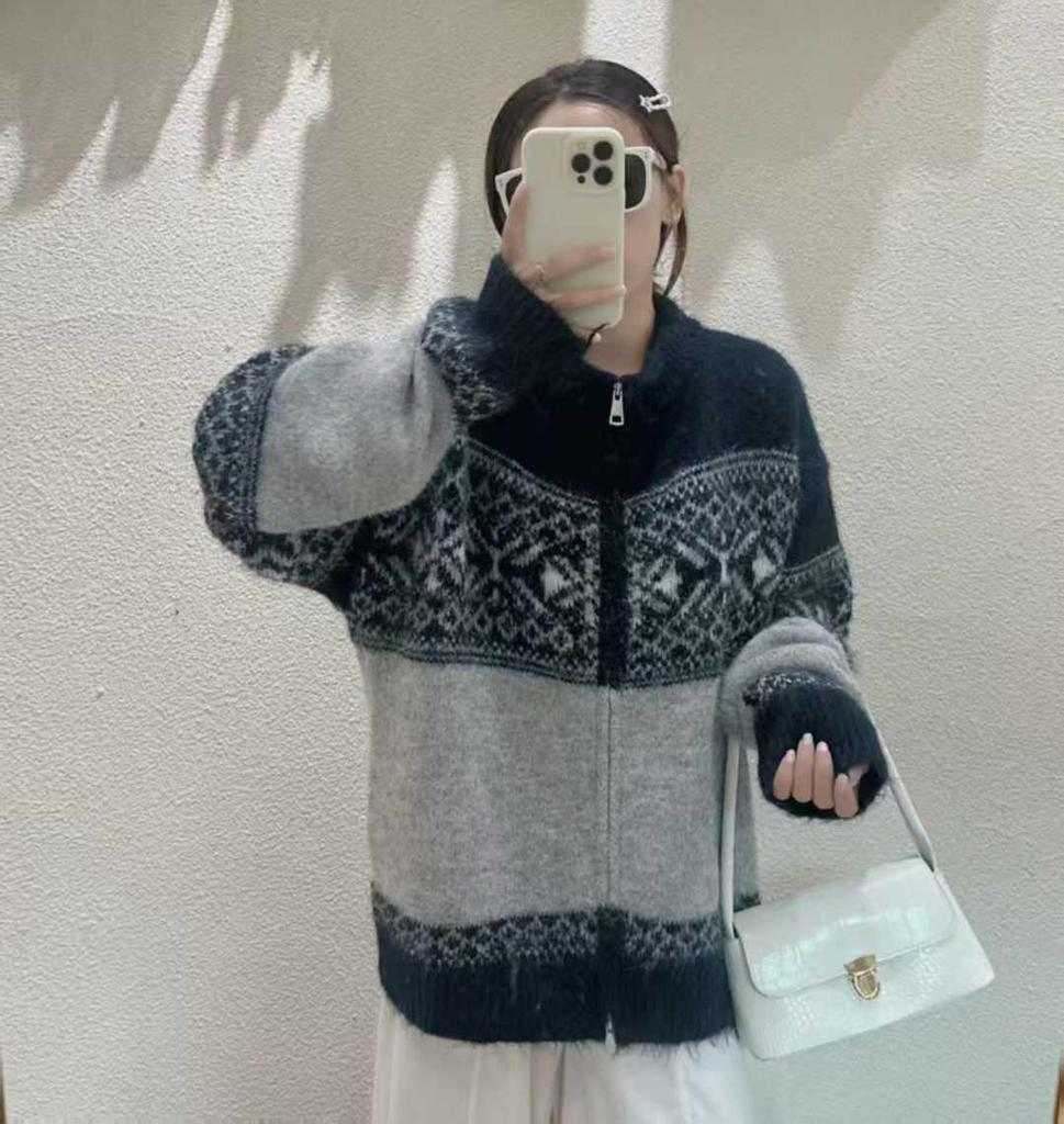Женский кардиган-свитер с вязаным узором "Fair Isle" в ленивом стиле, однотонный, для осени и зимы 2025