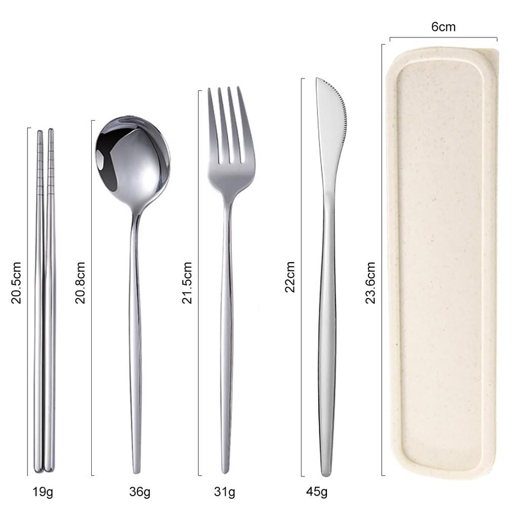 Hive Mind Cutlery Set Camping Outdoor Tableware Chopsticks Spoon Fork Knife for 1 Person Stainless Steel (Silver)