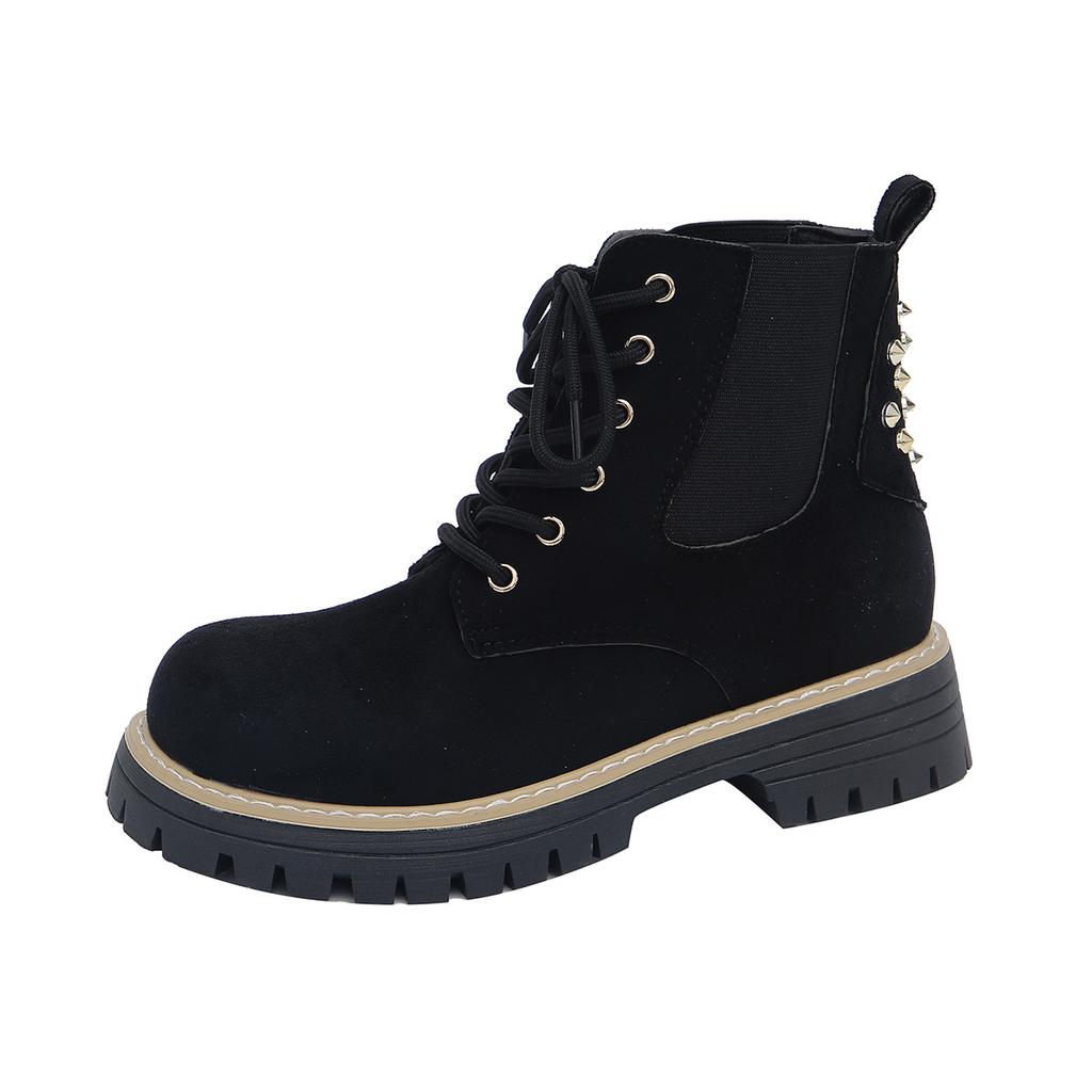 Ботильоны большого размера из замши на толстом каблуке в британском стиле Мартин с круглым носком и шнуровкой, зимние 2025